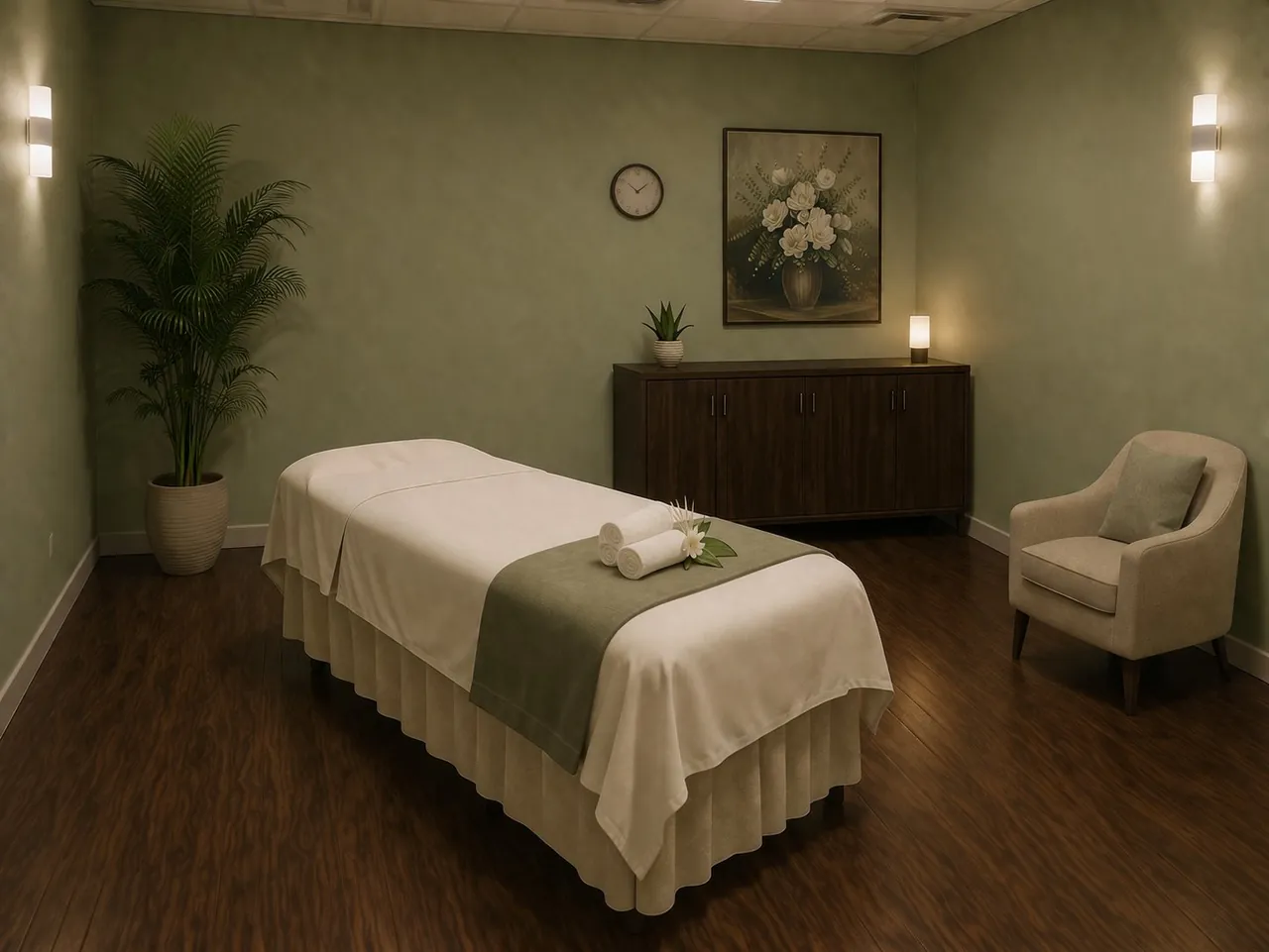 Clean massage room with warm lighting at Yes SPA in Las Vegas, NV
