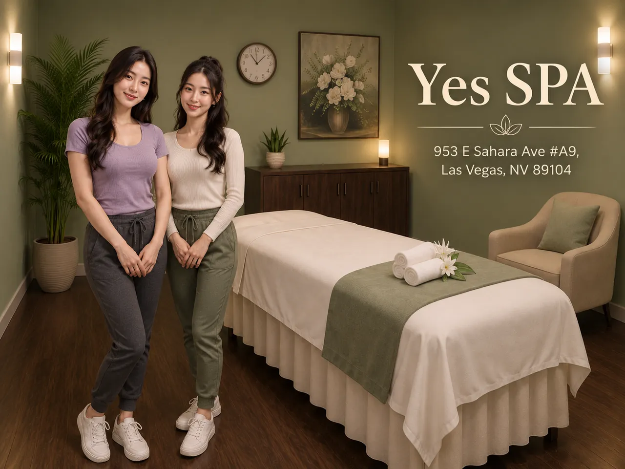 Friendly staff in a clean, private room at Yes SPA near Huntridge, NV