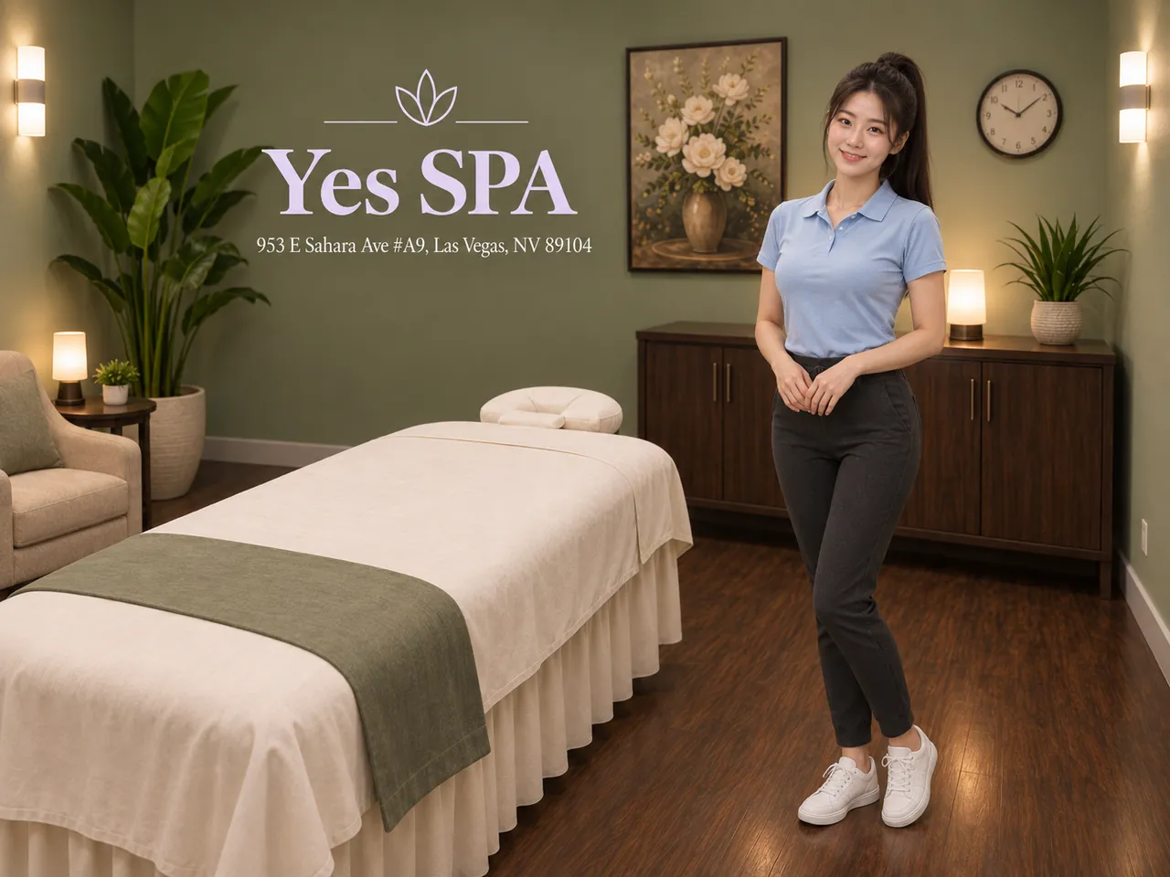 Staff member ready for a walk-in guest at Yes SPA in Las Vegas, NV