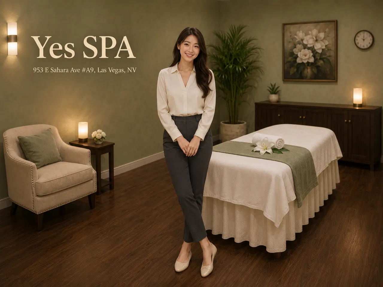 Friendly staff in a clean, private room for Aromatherapy Massage at Yes SPA in Las Vegas, NV